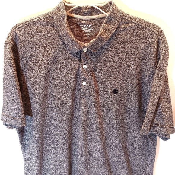 IZOD Golf Shirt Men L Gray Black Saltwater Polo Relaxed Classics Cotton - Picture 2 of 7